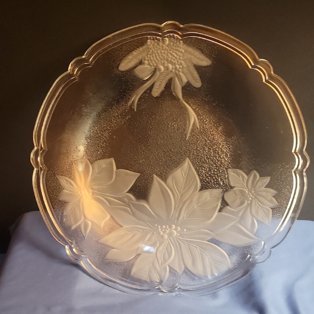 Elegant Frosted Glass Floral Art Plate